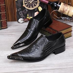 Dress Shoes British Men Leather Nubuck Crocodile Black Metal Steel puntige teen slip op Oxford voor elegant feest bruiloft mannelijk