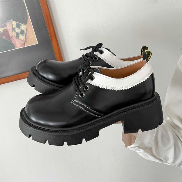 Chaussures habillées Style britannique talons hauts pompes femmes 2023 printemps noir Pu cuir plate-forme femme talon épais japon uniforme scolaire