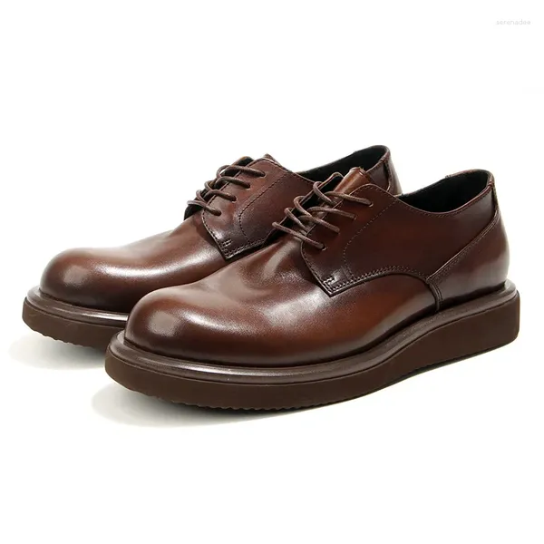 Chaussures habillées de style britannique en cuir souple plateforme de luxe brun noir formel