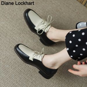 Dress Shoes British Style Women Lace Up Oxfords Springautumn Brogue Flat For Casual Flats Ladies Black White Chaussure Femme 230823