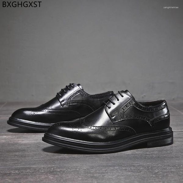 Zapatos de vestir para hombre brogue de cuero de cuero moda de la oficina marrón chaussures de mariage vert homme