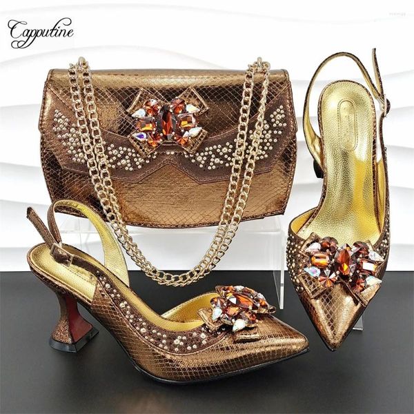 Zapatos de vestir marrones y bolsos para mujeres africanas damas bombas coinciden con bolsas tacones altos sandalias sandales Escarpins femme mm1150