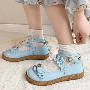 Jurk Schoenen Gesp Lolita Vrouwen Japanse Stijl Leuke Enkelband Mary Janes Vrouw Mix Kleur Platte Hak Dames