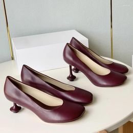 Dress Shoes Bourgondië Echt lederen Hoge Heel Merkontwerper Spring-op voor vrouwen Banquet Formele dames Strange Shape Heel