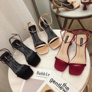 Zapatos de vestir, sandalias de seda burdeos para mujer, tacones altos de bloque sólido, verano, mujer, albaricoque, punta cuadrada, gladiador, señora, informal, Peep