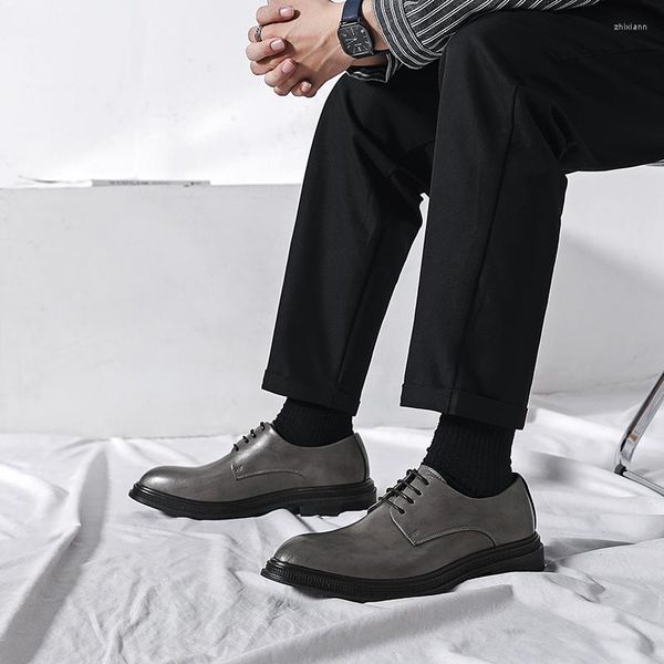 Zapatos de vestir Negocios Dedo gordo del pie Suelas gruesas Trabajo Negro Boda Novio Cuero Moda para hombres Atuendo formal con sentido de alta gama