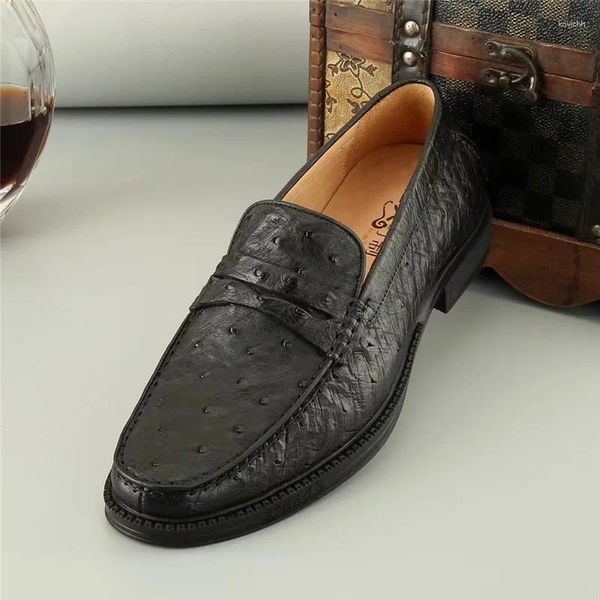 Zapatos de vestir Estilo casual de negocios Auténtico Real Piel de avestruz Todos los mocasines negros para hombres Cuero exótico genuino Slip-up masculino