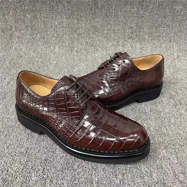 Chaussures habillées Business Casual Style Authentique Exotic Crocodile Skin Hommes Marron Couleur Derby Véritable Alligator Leather Male Oxfords