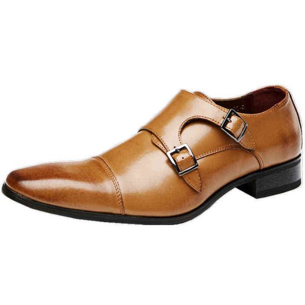 HBP Dress Shoes Vestido de negocios zapatos de cuero Men tres Single Mengke Buckle Office Boda 220802