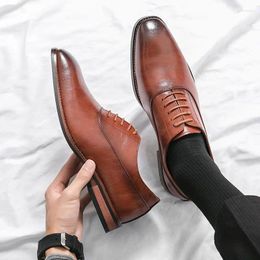 Dress Shoes Business Formal Brown Leather Mens Fashion Classic Italian Oxford voor mannen Zapatos HOMBRE A192
