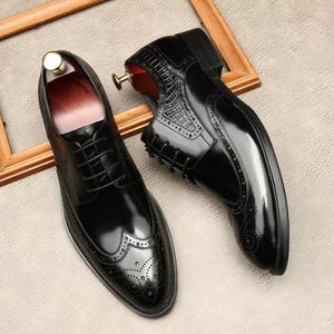 Robe chaussures hommes d'affaires Oxford cuir chaussure véritable fête de mariage bureau noir pour costume mode mâle Brogue