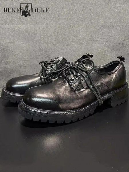 Zapatos de vestir hombres de negocios trabaja de cuero de caballos de cuero genuino formal derby hecho a mano de corte grueso de corte grueso para novio boda