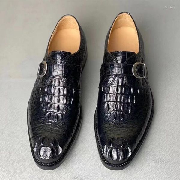 Chaussures habillées Style d'affaires authentique véritable peau de Crocodile fait à la main pour hommes véritable alligator exotique cuir boucle sangle mâle