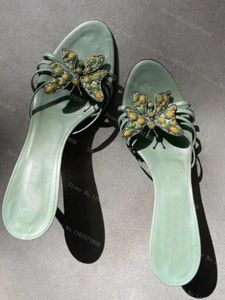 Kledingschoenen Vlinder Versierd Peep Toe Zomer Sandalen Vinatge Groene Mary Janes Dunne Hakken Slip Op Pomp Party Bridal 231206