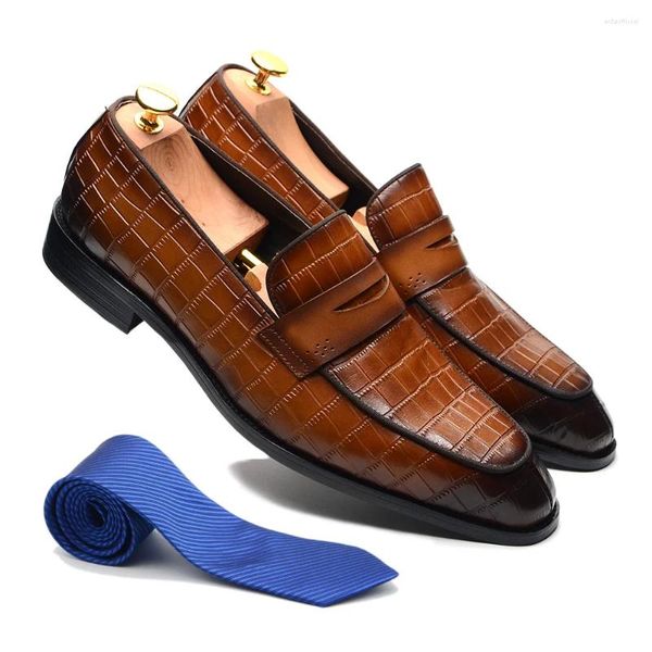 Chaussures habillées Casual Business Hommes Penny Mocassins Faits à la main Style italien Crocodile Modèle Véritable Cuir de vache Slip-On Luxury Party