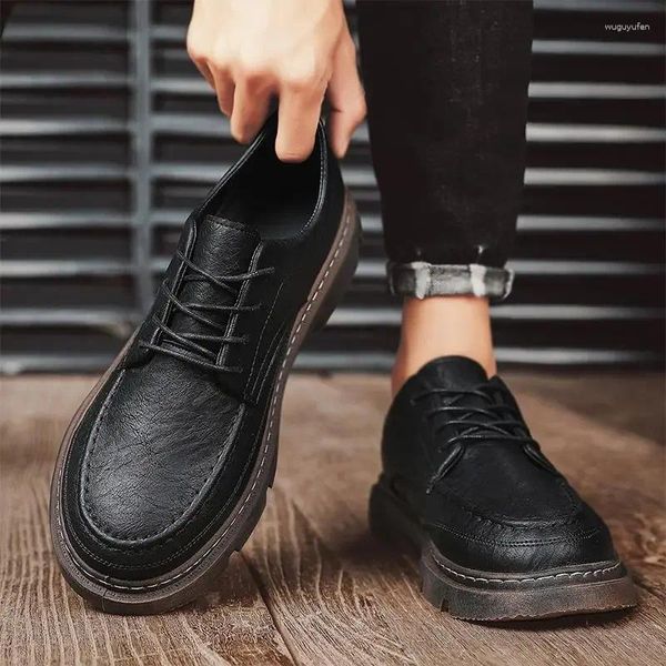 Zapatos de vestir Casual Cuero Hombres Otoño Niños Negro Suave Extremo Coreano Negocios Estilo Británico Ropa Formal