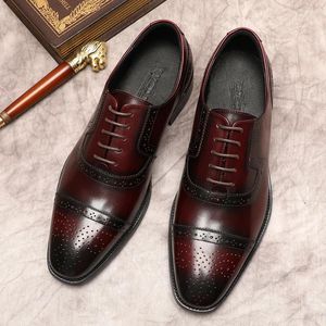 Dress Shoes Casual heren Oxford schoen echt leer comfortabel man zwarte bordeauxe veter bruiloft mannen formele zaken