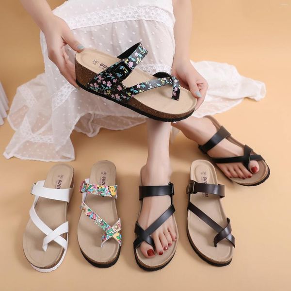 Chaussures de robe Casual Soft Cork Wedge High Talons Pantoufles Femmes Summer Beach Slide Sandales Flip Flop Cross Girl Couple Maison à l'extérieur