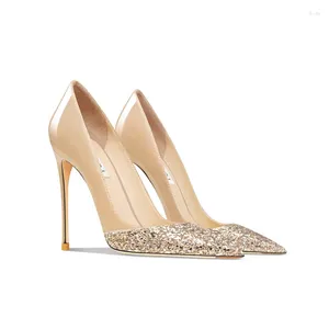 Zapatos de vestir Celebridad Bombas elegantes con lentejuelas Sparkle Desnudo Brillante Charol Sheos Punta puntiaguda poco profunda Mujeres Tacones altos