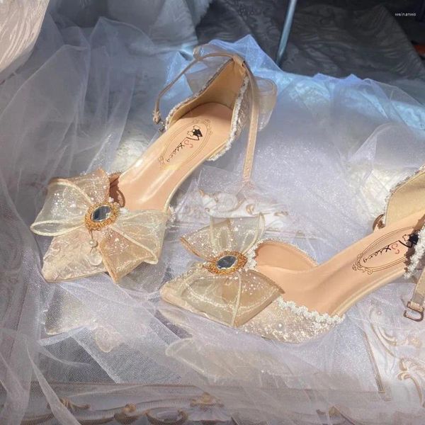 Chaussures habillées champagne lolita talons hauts élégants anniversaire de mariage pointu 2024 slingback femmes sandales de créateur de luxe