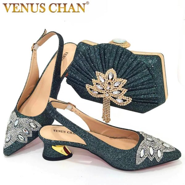 Chaussures habillées Chan Design italien vert dames élégantes mode cristal Bow chaussures à bout pointu chaussures quotidiennes ou de fête sac ensemble pour les femmes 231121