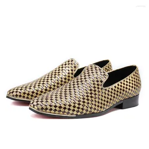 Geklede schoenen Chaussure Homme Cuir Heren Echt leer Zilver Goud Geweven Ademend Slip-on Italiaanse mode-glitter