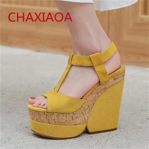 Chaussures habillées CHAXIAOA 2023 daim femmes été mode sandales t-strap talons hauts dames plate-forme compensées femme tendance gladiateur