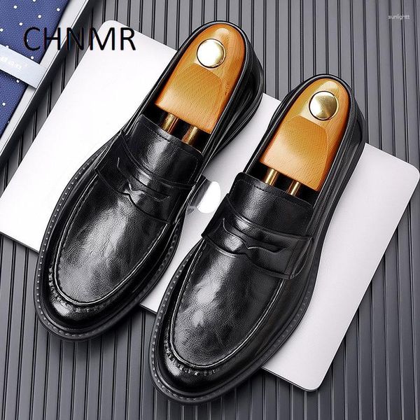 Zapatos de vestir CHNMR-S Ocio de negocios Estilo de Inglaterra Cuero de base gruesa para hombres Slip-on Tamaño grande Tendencias Moda