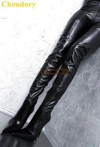 Kledingschoenen Chouldory Black Matte Pointy Toe Dij High Boots Slim Zipper Lange nachtclub Sexy Tall Dropship Size47