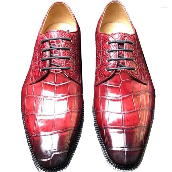 Chaussures habillées Chue mâle Crocodile cuir personnalisation manuelle vin rouge brosse couleur loisirs hommes d'affaires