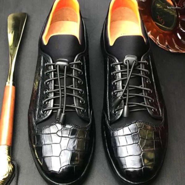 Zapatos De Vestir Chue Hombres Cuero De Cocodrilo Cordones Elásticos Cómodos