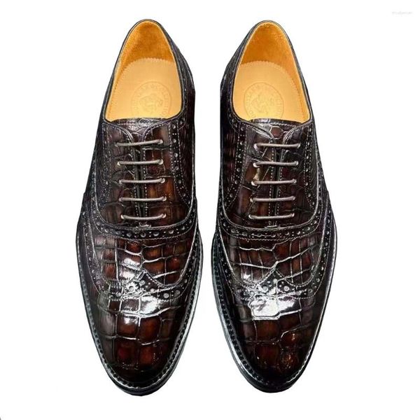 Zapatos de vestir Chue Hombres Oxfords Guni Genuino Real Cocodrilo Cuero Brogue Tallado Europeo Formal