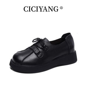 Dress Shoes Ciciyang Loafer Echt leer 2023 Spring Square Toe Y Women Casual British Style Shoe 230823