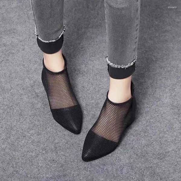 Chaussures habillées Classique Noir Femmes Pointu Toe Mesh Bottes Été Respirant Bureau Cheville Chaussure Dames Piste Bottillons