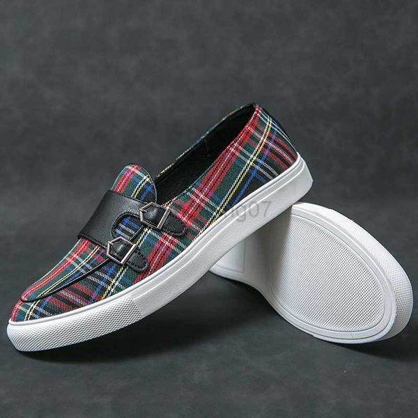 Chaussures habillées Classique Toile Plaid Mocassin Mocassins Chaussures Pour Hommes De Haute Qualité Mode Discothèque En Plein Air Double Boucle Tout-Match Chaussures Décontractées