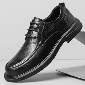 Chaussures habillées classiques de style décontracté, cuir authentique oxford lacet-up Black Brown Business Office Wedding Shoe Formel for Men