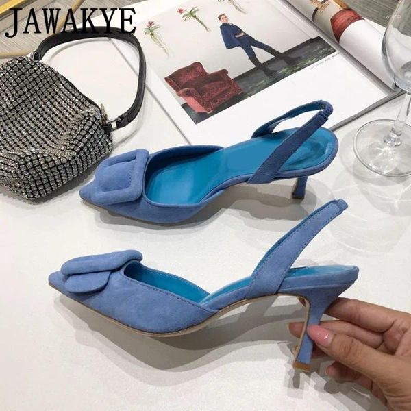 Chaussures habillées concepteur classique Real Suede en cuir haut talon Slingbacks Backle Strap Dec Dames Brand Pompes pour femmes