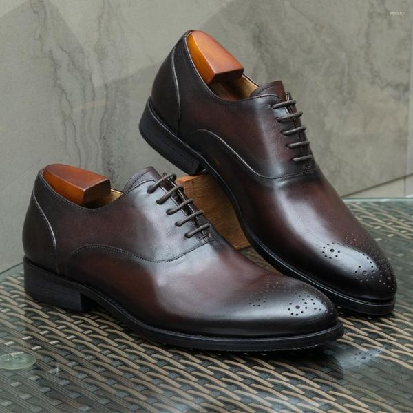 Zapatos de vestir Estilo italiano clásico Hombres Oxfords de cuero genuino con cordones Negro Marrón Oficina de negocios Boda Formal para hombres