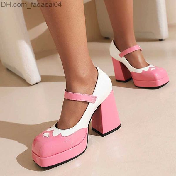 Chaussures habillées classiques Mary Janes Square Toe Fashion Mix Couleur Bouton High Heel Pompe's Femme's Casual Dress Party Chaussures Black and Red Pompe de femme Z230710