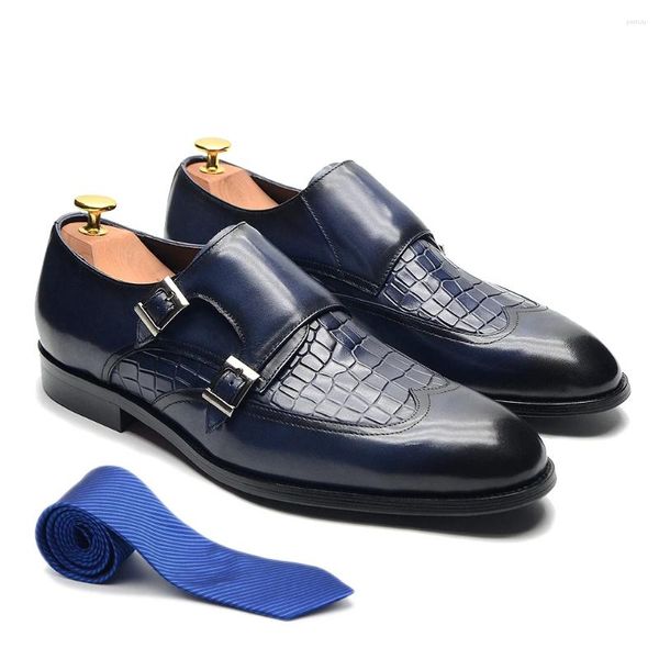 Chaussures habillées Style classique hommes double boucle moine sangle en cuir véritable Wingtip Crocodile imprimer bureau d'affaires hommes formels