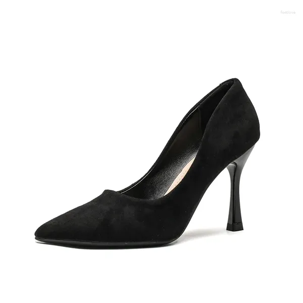 Zapatos de vestir Mujer clásica Bombas Hueco Punta puntiaguda Flock 9 cm Tacones finos MADURA Trabajo de oficina Stiletto Diseñador Negro