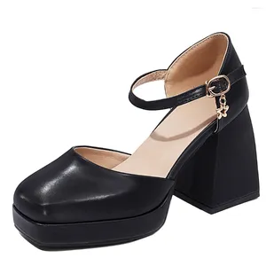 Zapatos de vestir Punta cerrada Tobillo Correa Bloque Tacón alto Bombas Plataforma Cuadrado Mujeres Elegante Oficina de verano Tacones para mujer Blanco Negro