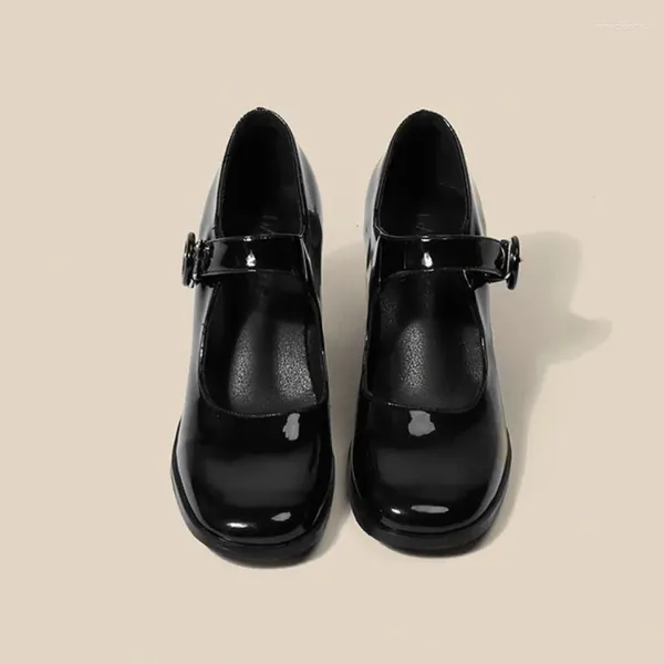 Zapatos de vestir Comemore Mary Jane 2024 Mujeres Estilo británico Tacones altos negros Hebilla Tacón grueso Tacón cuadrado Mujer Bombas Zapato de verano para mujer