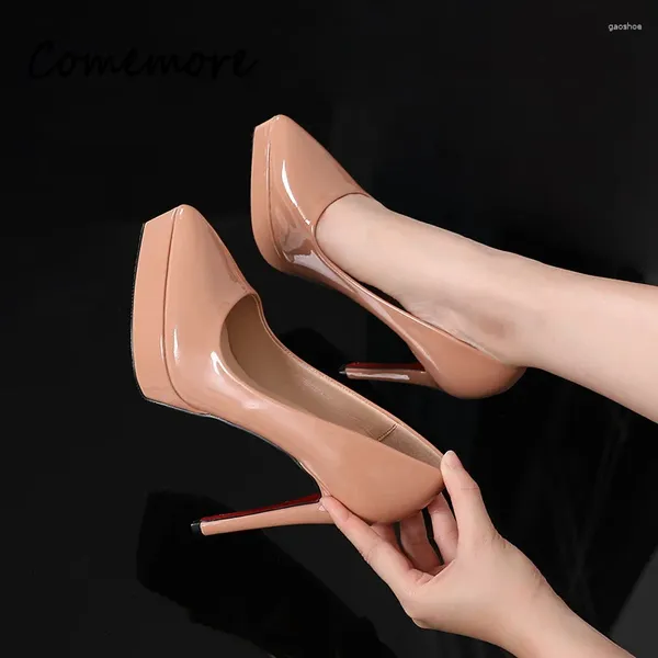 Robe chaussures Comemore plate-forme en cuir verni concis super talons hauts sexy femme chaussure de fête de mariage 12 cm 10 cm dames pompes à talons fins