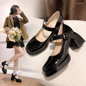 Dress Shoes Comemore Retro Mary Jane High Heel vrouwelijke Franse dikke hielpompen 2024 Spring Engeland College Style Leather 39