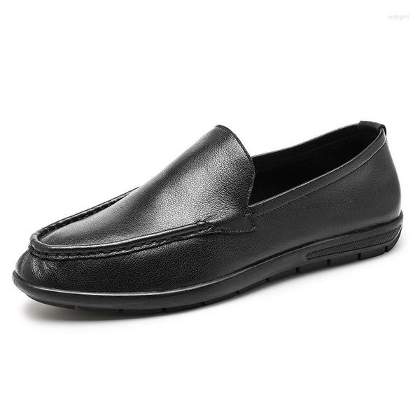 Zapatos de vestir Mocasines cómodos para hombre Lujo 2023 Estilo Negro Cuero genuino Sin cordones Hombre italiano Plano Suave Conducción informal