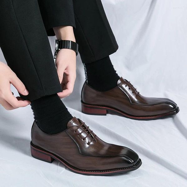 Zapatos de vestir conciso marrón negocios de cuero para hombres de cuero casual de estilo italiano calzado de oficina zapatillas
