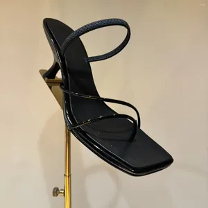 Chaussures habillées sandales d'été concises Toe carré Femmes Back Strap de la mode en cuir authentique Zapatos de Mujer