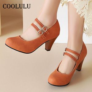 Robe chaussures coolulu 2023 printemps talons hauts Mary Janes femmes boucle pointe talon pompes bout rond femme chaussures blanc grande taille 48