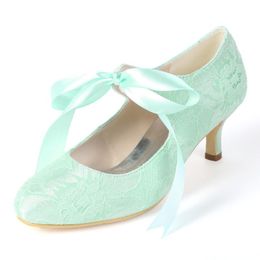 Dress Shoes Creativesivesugar Vintage Style Bridal Wedding Prom afgeronde teen veter mary jane kitten hakken 6 cm mint groen lavendel ivoor